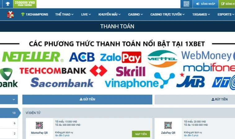 Các Phương Thức Nạp Tiền Tại 1xBET