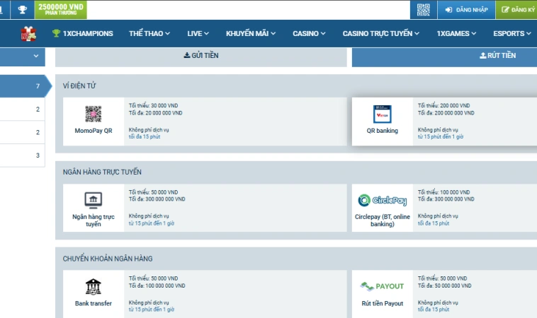 Các Phương Thức Rút Tiền Tại 1xBET